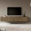 Meuble TV 175 Cm - Noir Avec Façade Artisanale Chêne Fraisé - TELIRE