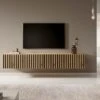Meuble TV 175 Cm - En Chêne Artisan Avec Façade Fraisée Et Inserts Noirs - TELIRE 1 Meuble TV 175 Cm - En Chêne Artisan Avec Façade Fraisée Et Inserts Noirs - TELIRE -Meubles Soldes Boutique meuble tv 13837889