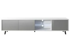 Meuble Tv / Banc Tv - Blanc Mat / Gris Brillant, 175 Cm, éclairage LED - GALHAD -Meubles Soldes Boutique meuble tv 13838053