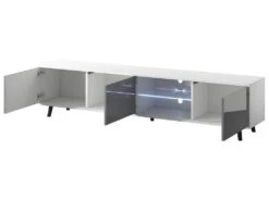 Meuble Tv / Banc Tv - Blanc Mat / Gris Brillant, 175 Cm, éclairage LED - GALHAD -Meubles Soldes Boutique meuble tv 13838055