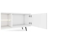 Meuble Tv Led 175 Cm Blanc, Façades à Lamelles Et Pieds Noirs - Selsey Bello -Meubles Soldes Boutique meuble tv 13903049