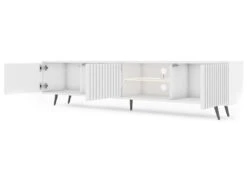 Meuble Tv Led 175 Cm Blanc, Façades à Lamelles Et Pieds Noirs - Selsey Bello -Meubles Soldes Boutique meuble tv 13903051