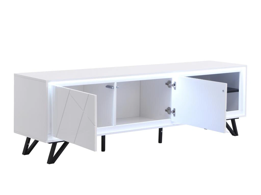 Meuble TV 3 Portes Avec LEDs En MDF - Blanc Laqué - SALIANO 9 Meuble TV 3 Portes Avec LEDs En MDF - Blanc Laqué - SALIANO – Image 7