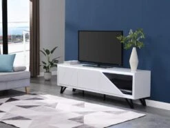 Meuble TV 3 Portes Avec LEDs En MDF - Blanc Laqué - SALIANO