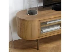 YSEULT - Meuble TV Arrondi Couleur Naturelle Bois Peuplier 2 Portes Coulissantes En Verre -Meubles Soldes Boutique meuble tv 14651087