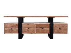 Meuble TV Avec 4 Tiroirs Et 1 étagère En Bois D'acacia Et Métal - Naturel Clair Et Noir - ADIXIA -Meubles Soldes Boutique meuble tv 16579341
