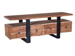 Meuble TV Avec 4 Tiroirs Et 1 étagère En Bois D'acacia Et Métal - Naturel Clair Et Noir - ADIXIA -Meubles Soldes Boutique meuble tv 16579343