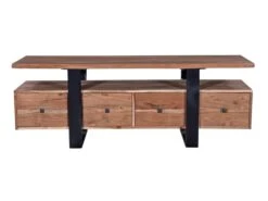 Meuble TV Avec 4 Tiroirs Et 1 étagère En Bois D'acacia Et Métal - Naturel Clair Et Noir - ADIXIA -Meubles Soldes Boutique meuble tv 16579395