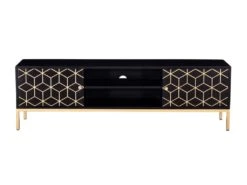 Meuble TV Avec 2 Portes Et 1 étagère En Bois De Manguier Et Métal - Noir Et Doré - ANALIMY -Meubles Soldes Boutique meuble tv 16582425