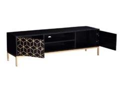 Meuble TV Avec 2 Portes Et 1 étagère En Bois De Manguier Et Métal - Noir Et Doré - ANALIMY -Meubles Soldes Boutique meuble tv 16582457