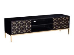 Meuble TV Avec 2 Portes Et 1 étagère En Bois De Manguier Et Métal - Noir Et Doré - ANALIMY -Meubles Soldes Boutique meuble tv 16582459