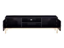 Meuble TV Avec 2 Portes Et 1 étagère En Bois De Manguier Et Métal - Noir Et Doré - ANALIMY -Meubles Soldes Boutique meuble tv 16582461