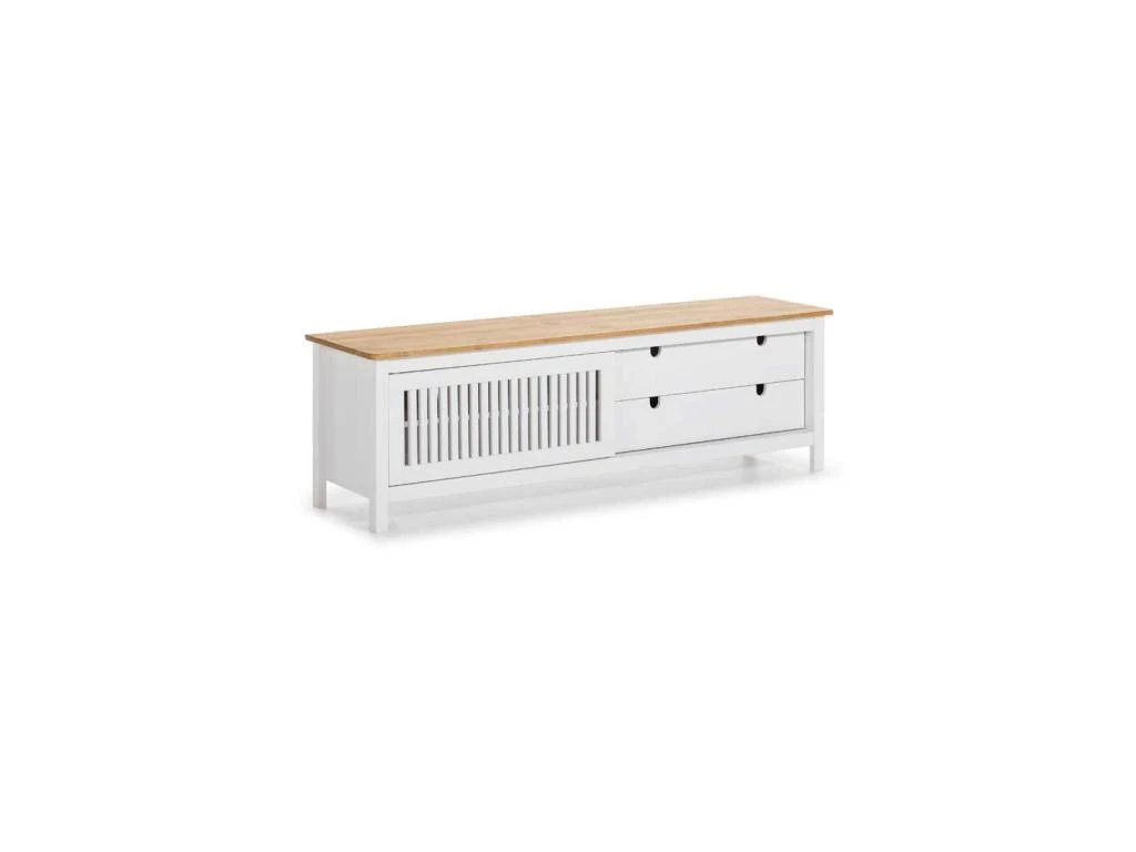 Meuble TV 1 Porte Coulissante 2 Tiroirs Bois/Blanc - BRANU 8 Meuble TV 1 Porte Coulissante 2 Tiroirs Bois/Blanc - BRANU – Image 6