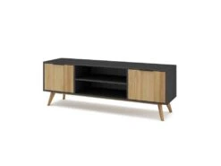 Meuble TV 2 Portes 2 Niches Noir/Bois - PIGMENT -Meubles Soldes Boutique meuble tv 18175867