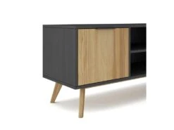 Meuble TV 2 Portes 2 Niches Noir/Bois - PIGMENT -Meubles Soldes Boutique meuble tv 18175869