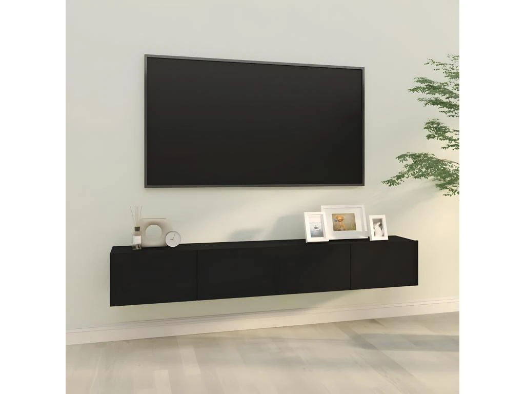 Meubles TV Muraux 2 Pcs Noir 100x30x30 Cm Bois D'ingénierie 3 Meubles TV Muraux 2 Pcs Noir 100x30x30 Cm Bois D'ingénierie