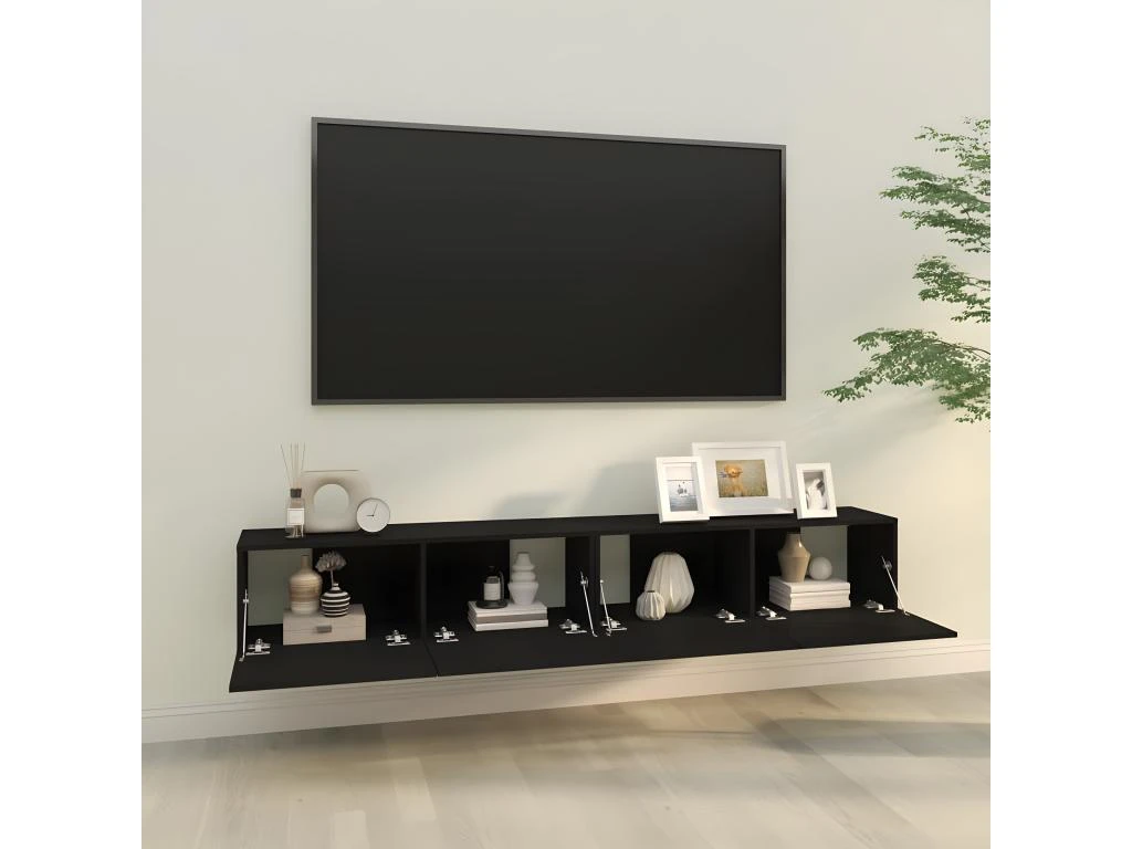 Meubles TV Muraux 2 Pcs Noir 100x30x30 Cm Bois D'ingénierie 5 Meubles TV Muraux 2 Pcs Noir 100x30x30 Cm Bois D'ingénierie – Image 3