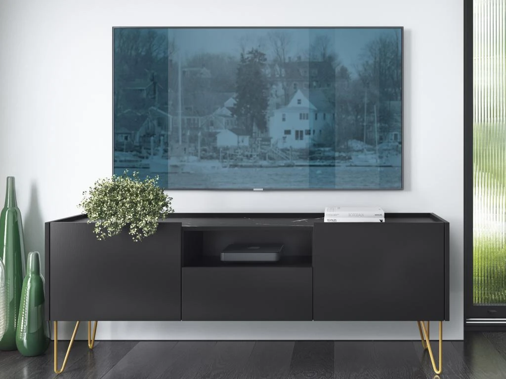 Meuble TV Avec 2 Portes, 1 Tiroir Et 1 Niche - Noir, Effet Marbre Noir Et Doré - PIOLUN De Pascal MORABITO 4 Meuble TV Avec 2 Portes, 1 Tiroir Et 1 Niche - Noir, Effet Marbre Noir Et Doré - PIOLUN De Pascal MORABITO – Image 2