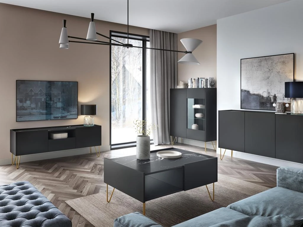 Meuble TV Avec 2 Portes, 1 Tiroir Et 1 Niche - Noir, Effet Marbre Noir Et Doré - PIOLUN De Pascal MORABITO 9 Meuble TV Avec 2 Portes, 1 Tiroir Et 1 Niche - Noir, Effet Marbre Noir Et Doré - PIOLUN De Pascal MORABITO – Image 7