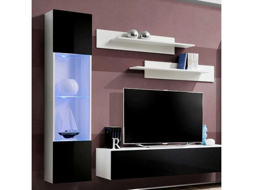 Meuble TV Mural Design "Fly III" 260cm Noir & Blanc 4 Meuble TV Mural Design "Fly III" 260cm Noir & Blanc – Image 2