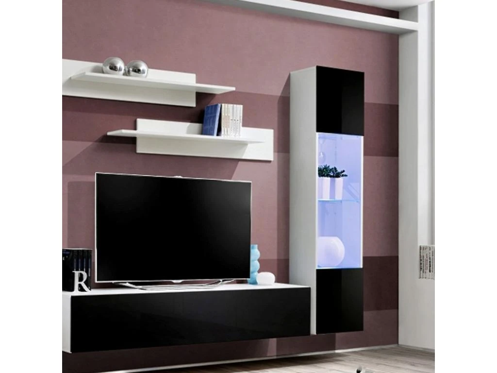 Meuble TV Mural Design "Fly III" 260cm Noir & Blanc 5 Meuble TV Mural Design "Fly III" 260cm Noir & Blanc – Image 3