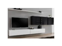 Meuble TV Mural Design "Switch VII" 340cm Blanc & Noir