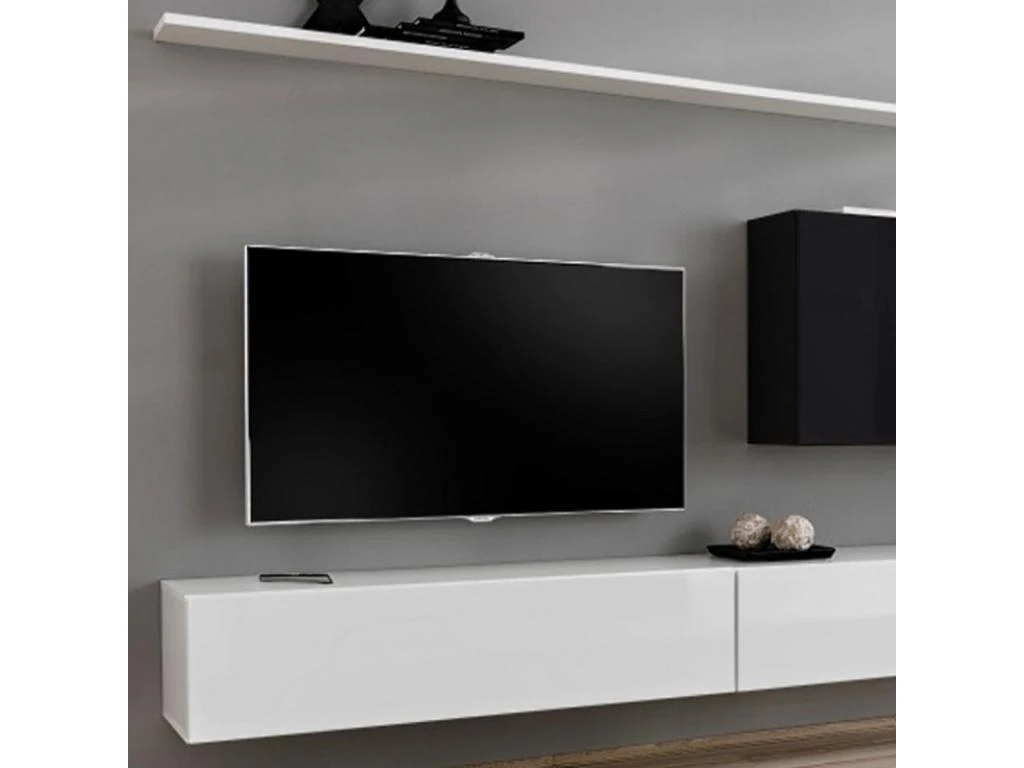 Meuble TV Mural Design "Switch VII" 340cm Blanc & Noir 4 Meuble TV Mural Design "Switch VII" 340cm Blanc & Noir – Image 2