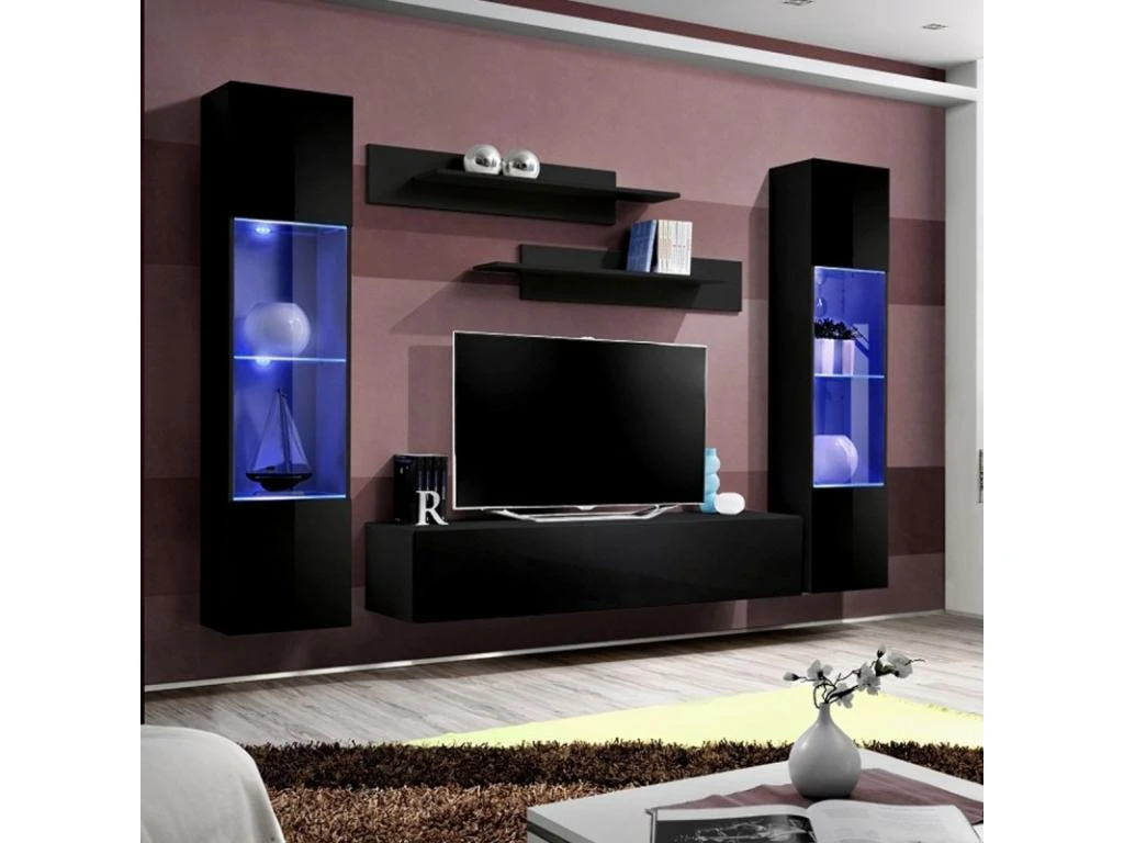 Meuble TV Mural Design "Fly III" 260cm Noir 3 Meuble TV Mural Design "Fly III" 260cm Noir