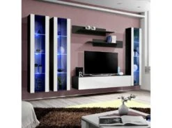 Meuble TV Mural Design "Fly II" 310cm Blanc & Noir