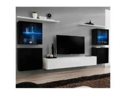 Meuble TV Mural Design "Switch XIV" 320cm Blanc & Noir