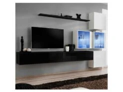 Meuble TV Mural Design "Switch XIX" 310cm Noir & Blanc