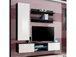 Meuble TV Mural Design "Fly XVIII" 170cm Blanc & Noir