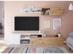 Meuble TV Et étagère Blanc/Chêne - TOZA -Meubles Soldes Boutique meuble tv 19824163