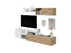 Meuble TV Et étagère Blanc/Chêne - TOZA -Meubles Soldes Boutique meuble tv 19824165