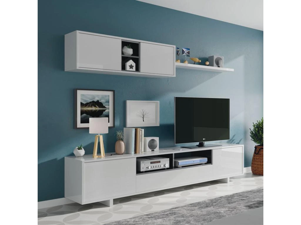 Composition TV Blanc/Gris Anthracite - IRVINE 3 Composition TV Blanc/Gris Anthracite - IRVINE