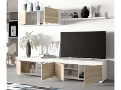 Composition TV 200 Cm Blanc Et Chêne - TIKO -Meubles Soldes Boutique meuble tv 19824443