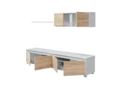 Composition TV 200 Cm Blanc Et Chêne - TIKO -Meubles Soldes Boutique meuble tv 19824445