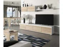 Composition TV 200 Cm Blanc Et Chêne - TIKO -Meubles Soldes Boutique meuble tv 19824447