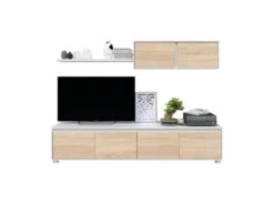 Composition TV 200 Cm Blanc Et Chêne - TIKO -Meubles Soldes Boutique meuble tv 19824453