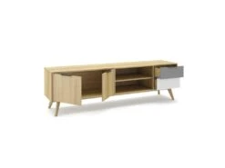 Meuble TV 2 Portes 2 Niches 2 Tiroirs Bois/Blanc/Gris - FAEL -Meubles Soldes Boutique meuble tv 19901351