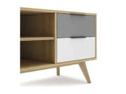 Meuble TV 2 Portes 2 Niches 2 Tiroirs Bois/Blanc/Gris - FAEL -Meubles Soldes Boutique meuble tv 19901355