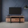 Meuble TV Avec 4 Tiroirs Et 1 étagère En Bois D'acacia Et Métal - Naturel Clair Et Noir - ADIXIA -Meubles Soldes Boutique meuble tv 19914945
