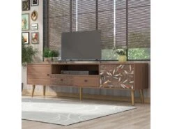 Meuble TV 180cm Avec 2 Compartiments Et 2 Tiroirs En Bois - Style Campagnard - Marron