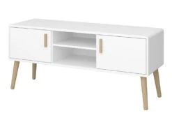 Pavis Meuble TV Avec 2 Portes Et Double Espace De Rangemet, Blanc. -Meubles Soldes Boutique meuble tv 22163495