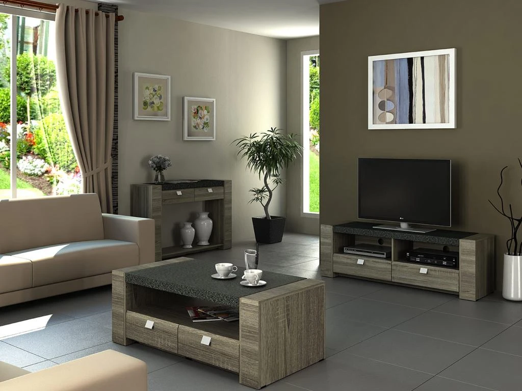 Meuble TV METEORITE - 2 Niches & 2 Tiroirs - MDF Plateau Effet Granite 7 Meuble TV METEORITE - 2 Niches & 2 Tiroirs - MDF Plateau Effet Granite – Image 5