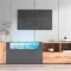 Meuble TV 190 Cm - Avec LED Et Espace D'exposition En Verre - Style Campagnard - Gris & Naturel 1 Meuble TV 190 Cm - Avec LED Et Espace D'exposition En Verre - Style Campagnard - Gris & Naturel -Meubles Soldes Boutique meuble tv 22991465