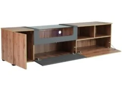 Meuble TV 190 Cm - Avec LED Et Espace D'exposition En Verre - Style Campagnard - Gris & Naturel 14 Meuble TV 190 Cm - Avec LED Et Espace D'exposition En Verre - Style Campagnard - Gris & Naturel -Meubles Soldes Boutique meuble tv 22991469