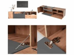 Meuble TV 190 Cm - Avec LED Et Espace D'exposition En Verre - Style Campagnard - Gris & Naturel 15 Meuble TV 190 Cm - Avec LED Et Espace D'exposition En Verre - Style Campagnard - Gris & Naturel -Meubles Soldes Boutique meuble tv 22991471