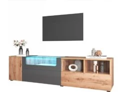 Meuble TV 190 Cm - Avec LED Et Espace D'exposition En Verre - Style Campagnard - Gris & Naturel 17 Meuble TV 190 Cm - Avec LED Et Espace D'exposition En Verre - Style Campagnard - Gris & Naturel -Meubles Soldes Boutique meuble tv 22991475