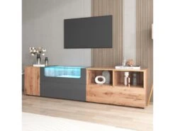 Meuble TV 190 Cm - Avec LED Et Espace D'exposition En Verre - Style Campagnard - Gris & Naturel 18 Meuble TV 190 Cm - Avec LED Et Espace D'exposition En Verre - Style Campagnard - Gris & Naturel -Meubles Soldes Boutique meuble tv 22991477